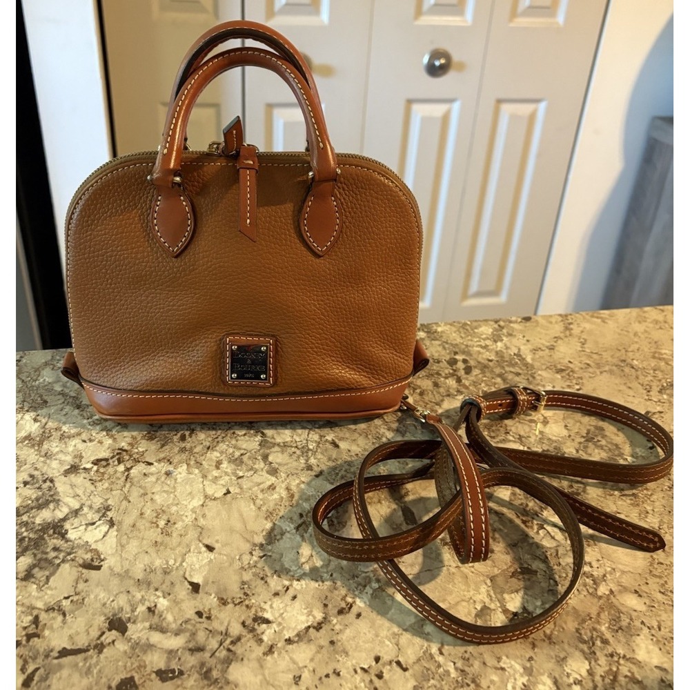 Dooney & Bourke Pebble Leather MINI Zip-Zip Bitsy Satchel Crossbody Bag Caramel